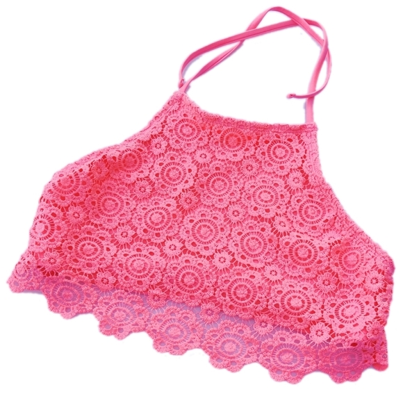 Cat & Jack Pink Lace Halter Bikini Top XL - Picture 1 of 4